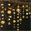 Juldekorationer för hem 4m Twinkle Gold Star Round Paper Garlands Pendant år 2022 Xmas Decor Navidad Ornaments