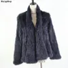 여자 모피 가짜 니트 토끼 모피 재킷 포플러 패션 겨울 코트 여성용 하프 푸프 221007