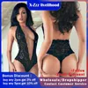 Kumaş Kumaş Bodysuit Tek Parça Siyah Vneck İç çamaşırı Sıcak Erotik Teddies Bodysuit Seksi Kadın Çiçek Dantel Seksi Kostüm Plus Boyut S3XL CL