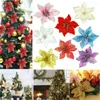 Christmas Decorations 10Pcs Glitter Artificial Poinsettia Flowers For Tree Deco DIY Ornaments Home Wedding Xmas Party Supplies