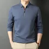 Polos de los hombres 100 algodón cuello con cremallera polo camisa de los hombres de manga larga de color sólido polos de negocios marca de alta calidad poloshirt azul negro verde 221006