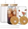 US Stock Local Warehouse 12oz 16oz Mugs Double Wall SubliMation Glass Beer Can Shaped Cups Tumbler Drinking Beer With Bamboo Lid