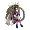 Decorative Flowers America Patriotic Wreath Faceless Gnome Decor Independence Day Cane Circle Artificial Flower Pendant Family