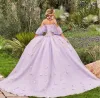 2022 18 secolo lilla Quinceanera abiti con spalle scoperte abito da ballo medievale con fiori 3D pizzo manica corta dolce 15 Vestido De 15 Anos Robe Bal medievale BC10954