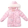 Manteau d'hiver pour enfants en coton rembourré manteau couleur unie moyen long doudoune filles épaissir chaud enfants fourrure à capuche Parka vêtements TZ87 221007