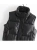 Women's Vests Womens Puffy Down Black Pu Leather Woman Jacket Coat Autumn Winter Outwear Puffer Female Sleeveless 221007