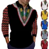 Men's Polos Spring Autumn Chic Men's Polo Shirt African Dashiki Print Long Sleeve Casual TurnDown Collar Zipper Shirts Thin Streetwear Tops 221006