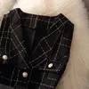Vestes femininos Vintage Midlen comprimento tweed colete de tweed Mulheres de 2 peças Conjunto de petróleo elegante com cintura sem revestimento e suéter de malha 221007
