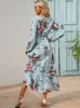 Casual jurken lente vrouwen maxi volle mouw bloemen geprinte o-neck vrouw Bohe strand feest lange jurk mujer vestidos drop 221007