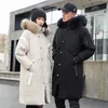 남자 겨울 재킷 파카와 후드 모피 칼라 긴 오버코트 남자 스트리트웨어 코트 패딩 한국 패션