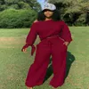 Fall Desinger Women TrackSuits Plus Size 4XL 5XL 2ピースセットセクシーな肩バットスリーブワイドレッグパンツ衣装スポーツウェア