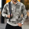 Polos masculinos Spring outono Men camisas de pólo de mangas compridas Top casual Diamond Lattice 3D Impressão do botão de lapela de botão de moda 221006