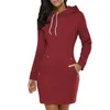 Casual Dresses Spring and Autumn Ladies Kne-Length Hooded Warm Sweatshirt Långärmad läger Collar Pocket Simple Sports 221007