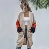 Kvinnors stickor Tees Ladies Patchwork Full Sleeve Knittwear Casual Long Cardigans Kvinnor Str￶ja Kvinna L￶st tunn stickad Coat Women Cardigan Kvinna 221007