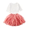 Kläduppsättningar småbarn barn baby flickor spetsar kläd toppar t shirt tutu kjol outfit set 221007