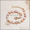 Charme Bracelets Charme Bracelets Mignon Mode Perle D'eau Douce Incrusté Zircon Éléphant Pendentif Pour Femmes Mticolor Bracelets Bijoux Cadeau Dhtgu