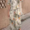 Dwuczęściowe spodnie damskie Summer Floral szeroko nogi dresy kobiet kobiety Dasual Bawełna Zestawy Zanzea Bohemian Print z krótkim rękawem zestawy spodni 221007