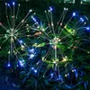 Party Decoratie Zonne -aangedreven Outdoor Grass Globe Dandelion Fireworks Lamp Flash String 90 /120 /150 LED voor Garden Lawn Landscape Holiday