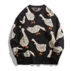 Herentruien Japans gebreide trui Men Cartoon Animal Duck Goose Print pullover Harajuku Casual O-Neck Otenze Top Streetwear Unisex Fall 221007