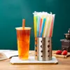 일회용 컵 빨대 500pcs 여러 가지 빛깔의 플라스틱 빨대 개별적으로 포장 된 거품 Boba 우유 차 스무디 두꺼운 바 음료 액세서리 221007