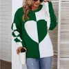 Damesbreien Tees o nek hart gebreide trui dames pullover gebreide Koreaanse stijl kawaii jumper winter casual truien groene tops 221007