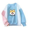 Sweats à capuche femme Kpop Harajuku Shiba imprimé pull femmes décontracté Loosse Kawaii goutte épaule couleur bloc épissage polaire Sweatshirt1