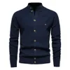 Cardigan de cor s￳lido de cor de cor de inverno de ebaihui Men com mangas compridas su￩ters de algod￣o urbano su￩ter de colarinho casual para masculino