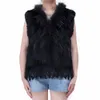 Women's Fur Faux Lady Real Rabbit Vest Knitting Tassel Raccoon Collar Waistcoat Women 100 Natural Genuine Gilet Outerwears 221006