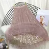 Skirts Lucyever Fashion Sequined Pleated Women Spring Summer Tulle A-line Long Skirt Female Elegant Chic High Waist Midi 221007