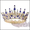 Hoofdbanden bruiloft Bridal FL Kroon rond Tiara Crystal Rhinestone Hoofdband Haaraccessoires Sieraden Koppel Roodblauw Diamond prom 24 DHVG0