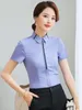 Women's Blouses Women Summer Style Office Work Wear Shirts Lady Casual Short Sleeve Turn-down Collar Slim Tops DF4229