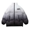 Mäns ner parkas hiphop överdimensionerad jacka parka gradient streetwear mens harajuku bomull vinter vadderad kappa varmt utkläder blå 221007