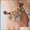 Charm Bracelets Fashion Fatimas Hand Hamsa Bracelet Evil Eye For Women Leather Pendant Knit Link Arm Fatima 2892431 133 W2 Drop Deliv Dhoqn