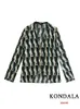 Zweiteilige Damen-Hosen-Trainingsanzüge für Herren, KONDALA, schicker geometrischer Druck, Vintage-Damenanzüge, übergroße Hemden mit V-Ausschnitt und gerade Hosen mit hoher Taille, modisches Set 221006