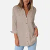 Damesblouses kraag dames shirts vrouwelijk casual chiffon klassieke zomer zomers lange mouw Deep V nek solide 2022 knoppen zakken afslaan omlaag