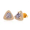 Boucles d'oreilles de luxe pour femmes, breloque en Zircon blanc, couleur Rose or argent, mignon Triangle de cristal, mariage pour femmes