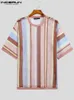 남자 티셔츠 여름 남자 티셔츠 줄무늬 메쉬 투명한 오 넥 짧은 슬리브 캐주얼 티 탑 2022 스트리트웨어 패션 느슨한 카미 세타 T221006