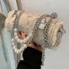 Bolsas noturnas 2022 Trendy Alta qualidade Ladies Pérolas Bolsa de ombro de pérolas Moda Handbag Mensageiro Cilindro de Mão