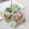 Fiori decorativi Ramo di peonia con foglie finte verdi Regali per le donne Decorazioni per la camera indie artificiali in seta Flores Artificiales