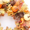 Christmas Decorations 50cm Artificial Autumn Wreath Decoration Maple Pine Cone Pumpkin Door Halloween Thanksgiving Garland Decor 221007