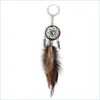 Keychains Mini Dream Catcher Keychain Creative Car Accessories Hanging Handgjorda vintage Feather Decoration Ornament Party Gift Keych DH42B