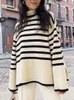 Malhas femininas Teses Ladies Autumn Winter Turtleneck Sweater Women Pullover Tops Roupas Preto Branco listrado Logo Casual Jumpers feminino 221007