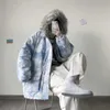 Men's Down Parkas Winter Gradient Jacket Men Fur Collar Hooded Parkas Male Tie Dye Fashion Outwear Cotton Coat Loose Thickened Warm Couple Jackets T221006