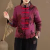 Kvinnor Down Traditionell kinesisk stil Autumn Women Cotton Warm Retro Fashion Printed Jackets Cardigan Ytterkl￤der Coat Topps Orientalkl￤der