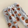 Kläduppsättningar -06-13 LioRaitiin 0-3 år Baby Boys Girls Halloween Outfits Långärmad O Neck Pumpkin Print Tops Grey Drawstring Pants 221007