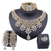 Dubai Fashion Rhinestone Jewelry Sets Charm Women Gold Color Necklace Bangle Earrings Ring Crystal Wedding Bridal Jewelry Set