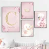 Toile peintures rose Kawaii chambre décor cygne pépinière mur Art Canva peinture mur affiches et impressions chambre