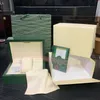 Y Top Quality Dark Green Watch Box Gift Woody Cases For Rolex Watches Booklet Card Taggar och papper på engelska Swiss Watches Boxes1798
