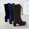 Boots 2020 Winter Women Fashion Square Square Midtube Suede Round Nose High Midcalf Zapatos de Mujer J220923