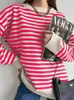 Damesbreien T Tees O nek Vintage gestreepte trui -pullovers voor vrouwen casual losse lange mouwen jumpers herfst vrouwelijk druppel schouder kint toppen 221007